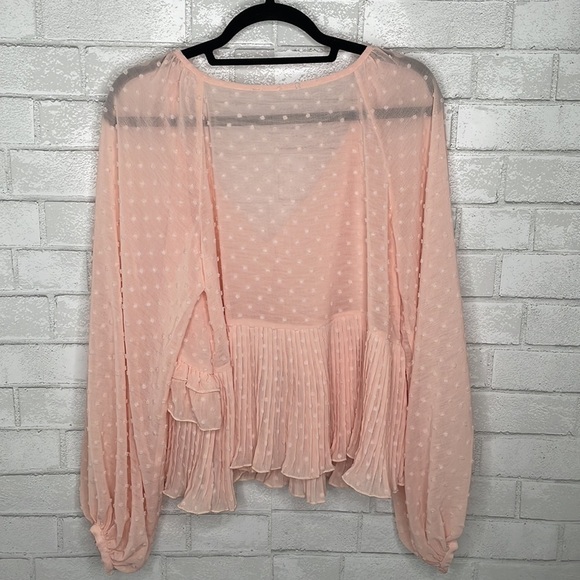 Lulu's Thrills and Frills Blush Pink Swiss Dot Ruffled Long Sleeve Top - Picture 12 of 15